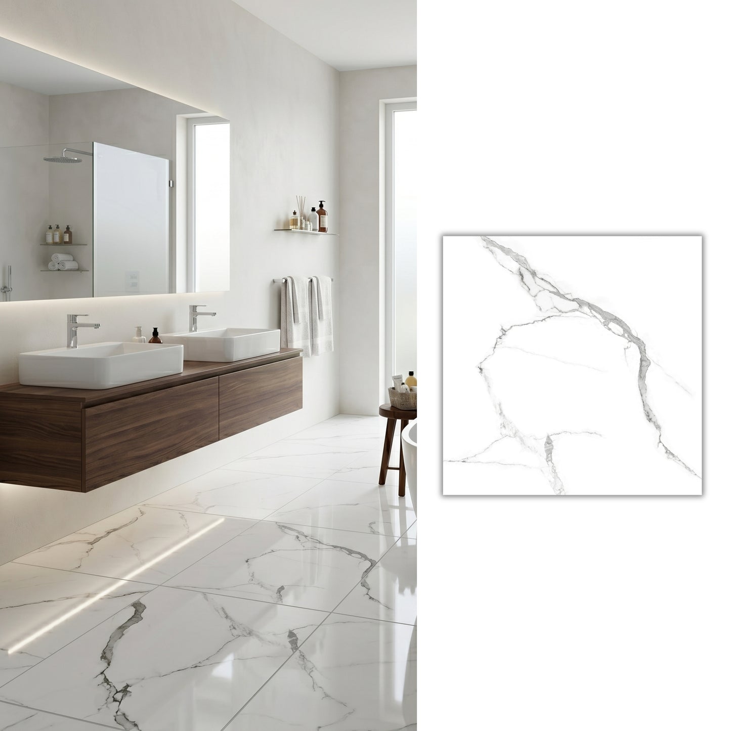 Porcelanato 60x60 Statuario Rich Silver - ambiente instalado 2