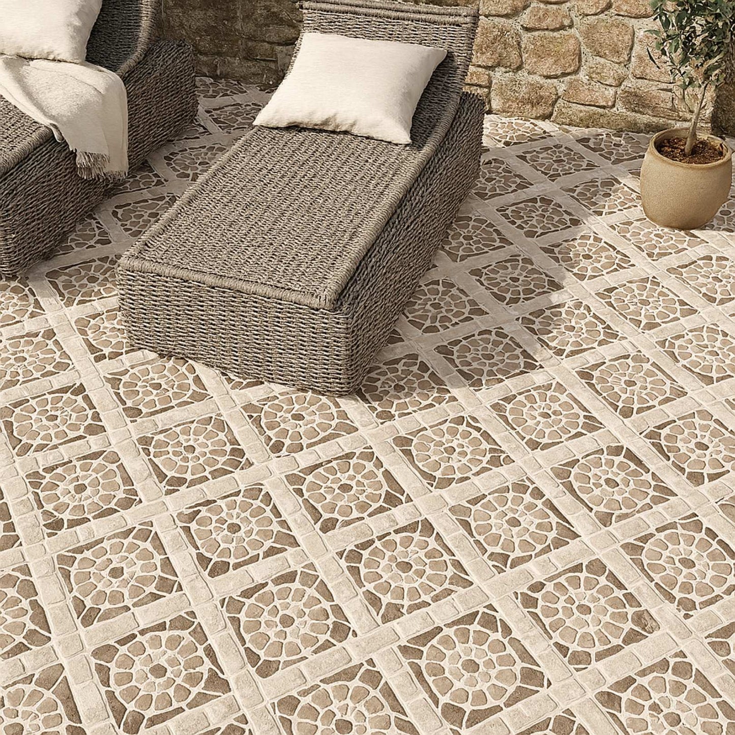 Cerámica tipo piedra 60x60 Mirage Stone Out - ambiente instalado