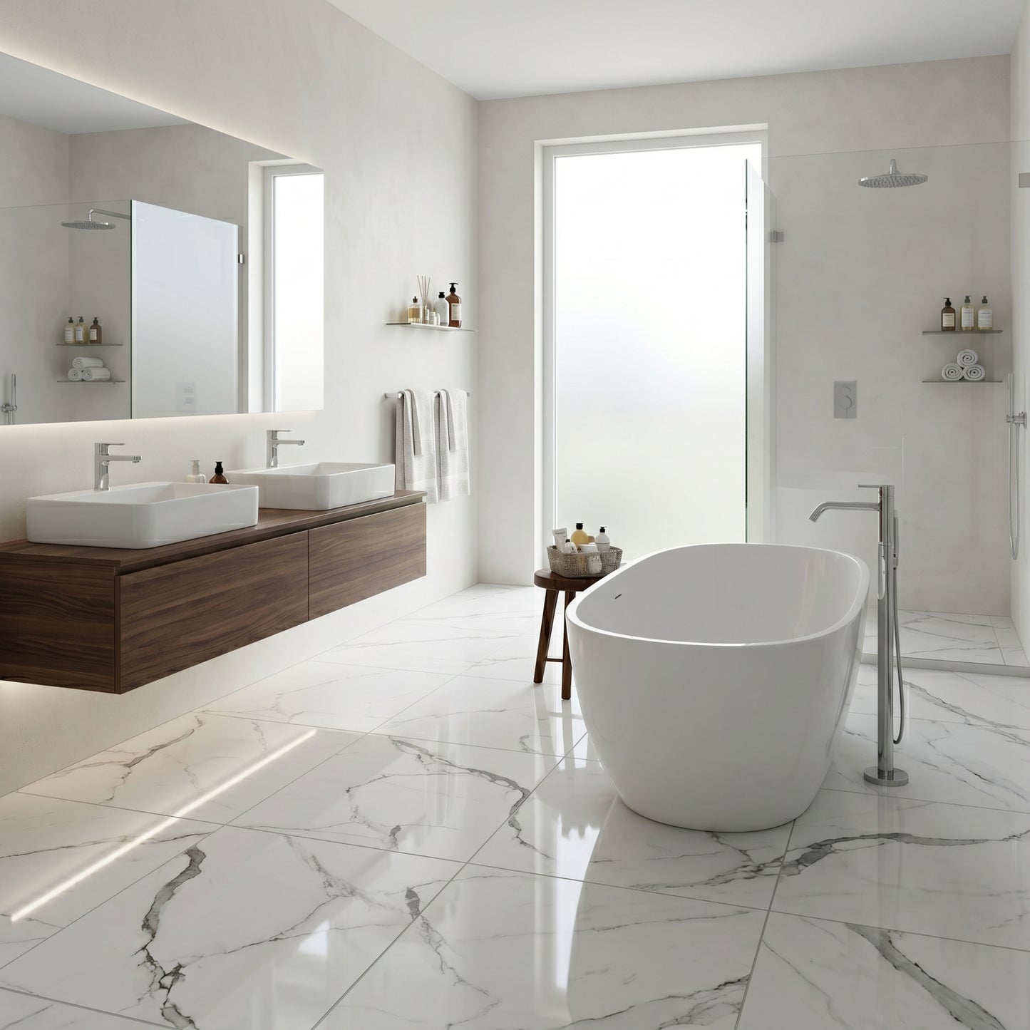 Porcelanato 60x60 Statuario Rich Silver - ambiente instalado