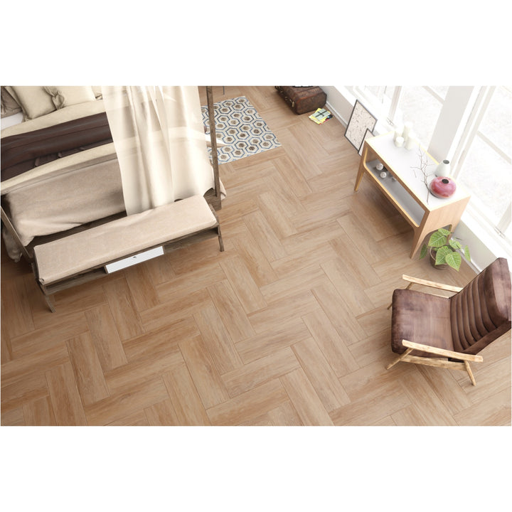 Porcelanato 22.5x90 Landes Miel - ambiente instalado