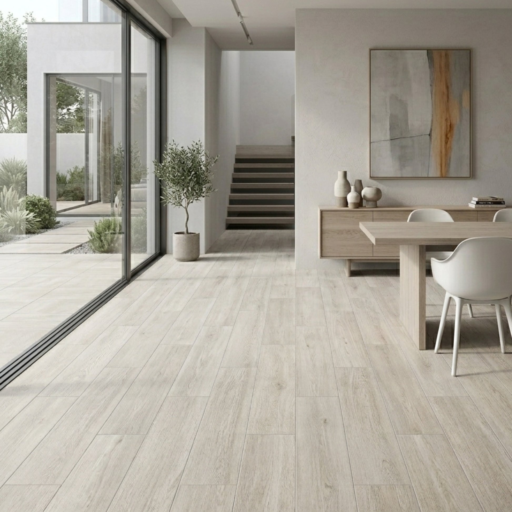 Porcelanato Madera 22.5x90 Landes Gris - ambiente instalado