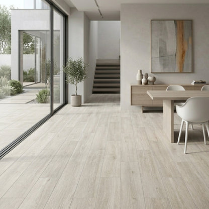 Porcelanato Madera 22.5x90 Landes Gris - ambiente instalado