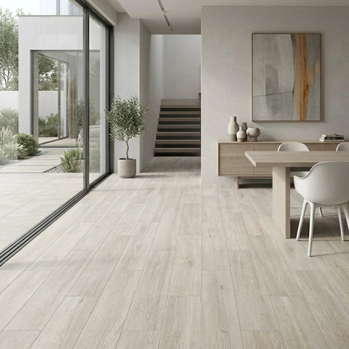Porcelanato Madera 22.5x90 Landes Gris - ambiente instalado