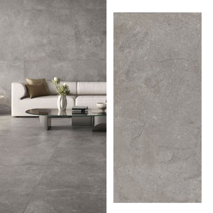 Porcelanato Cassian Ash 60x120 Cemento Gris Claro - vista mixta