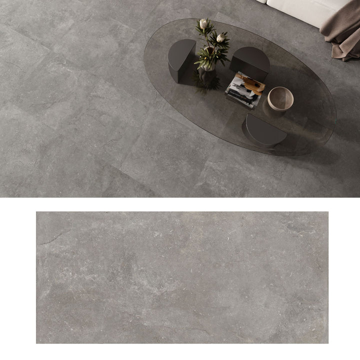 Porcelanato Cassian Ash 60x120 Cemento Gris Claro - vista mixta 2